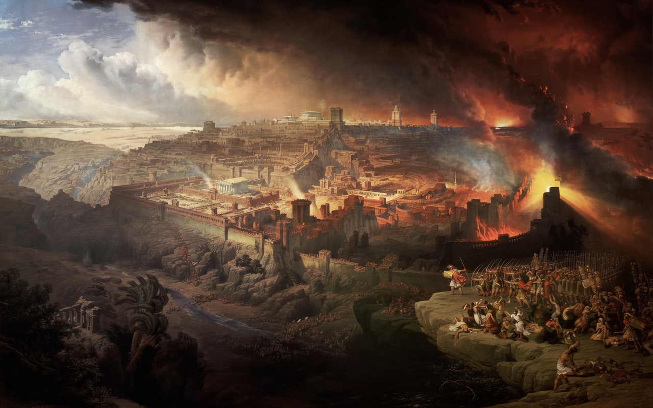 The Roman destruction of Jerusalem in 70 AD — painting depicting the siege and burning of the city